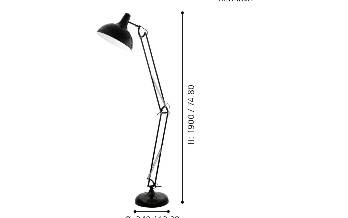 Borgillio Golvlampa 190cm Svart