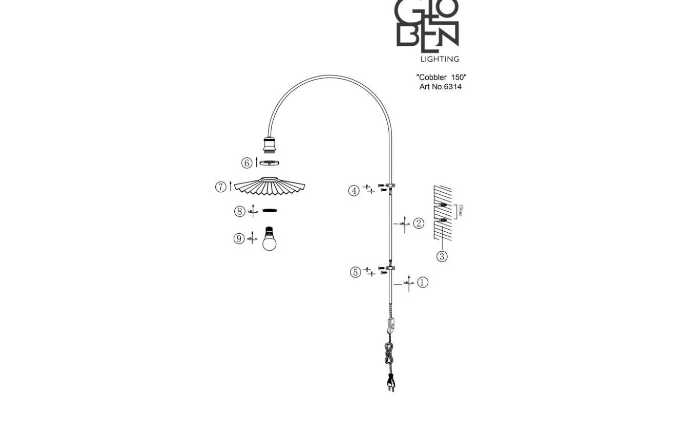 Cobbler Vägglampa 150cm Klar