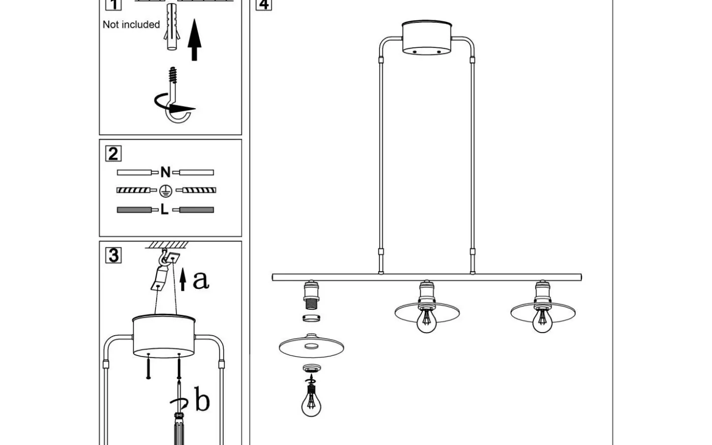 Disc 3 Taklampa 96cm 3xE27 Svart/Borstad Mässing