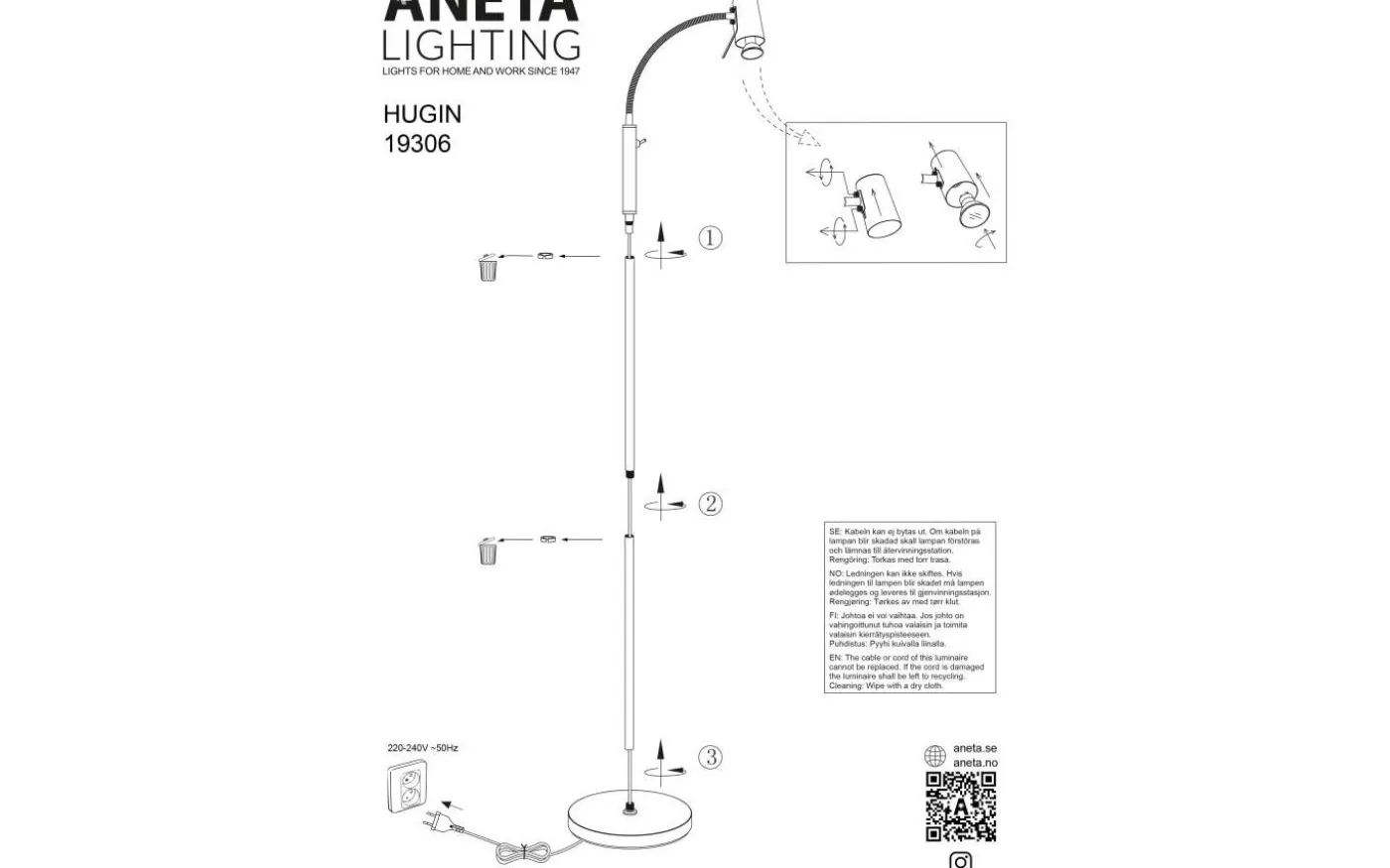 Hugin Golvlampa 135cm Vit