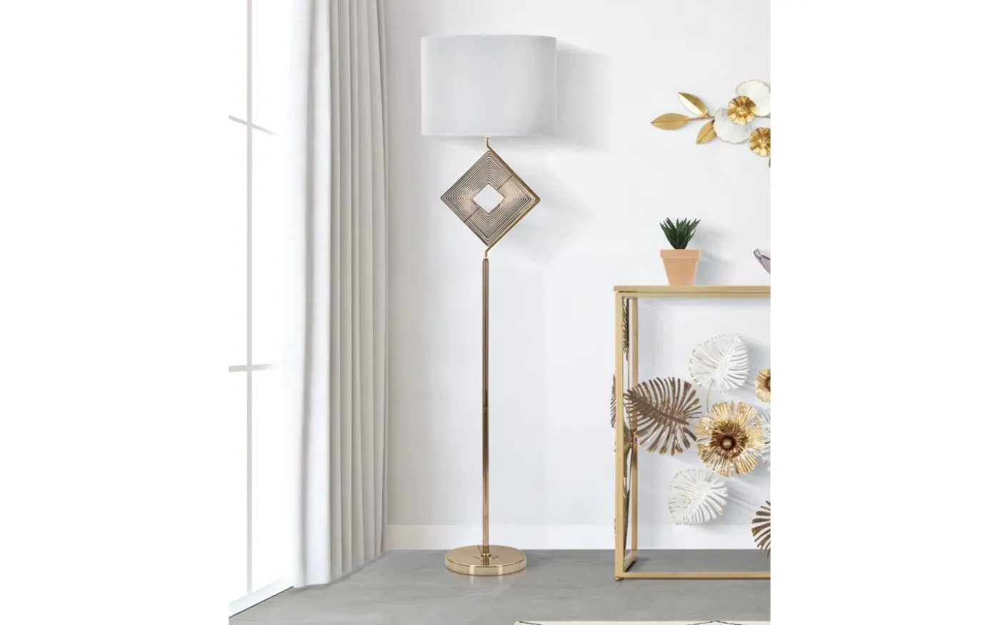 Tempo Golvlampa 161cm Vit/Guld